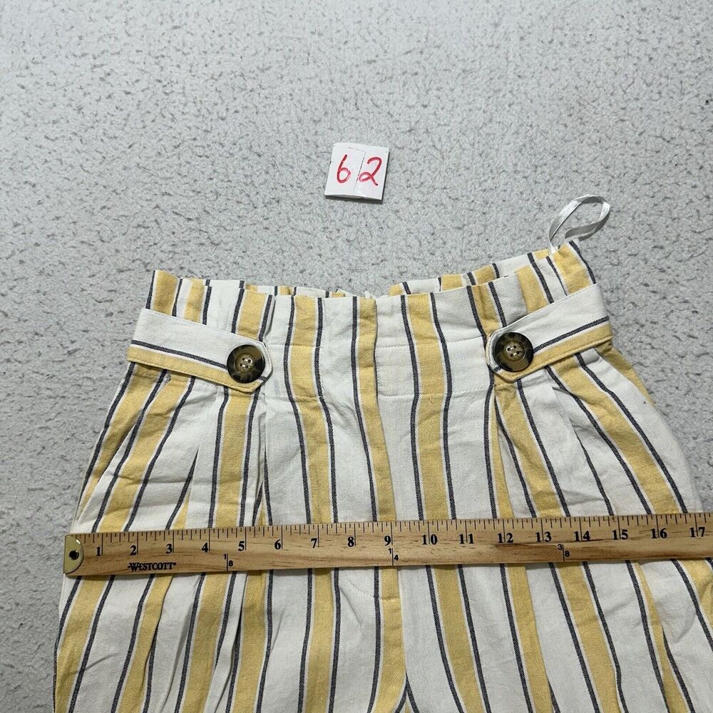 Top Shop Women's 8 Summer Striped Yellow White High Waisted Trouser Pants Linen - Picture 10 of 12